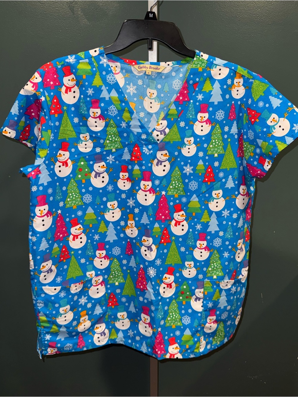 Women's Blue Snowman Print V-Neck Tunic Top